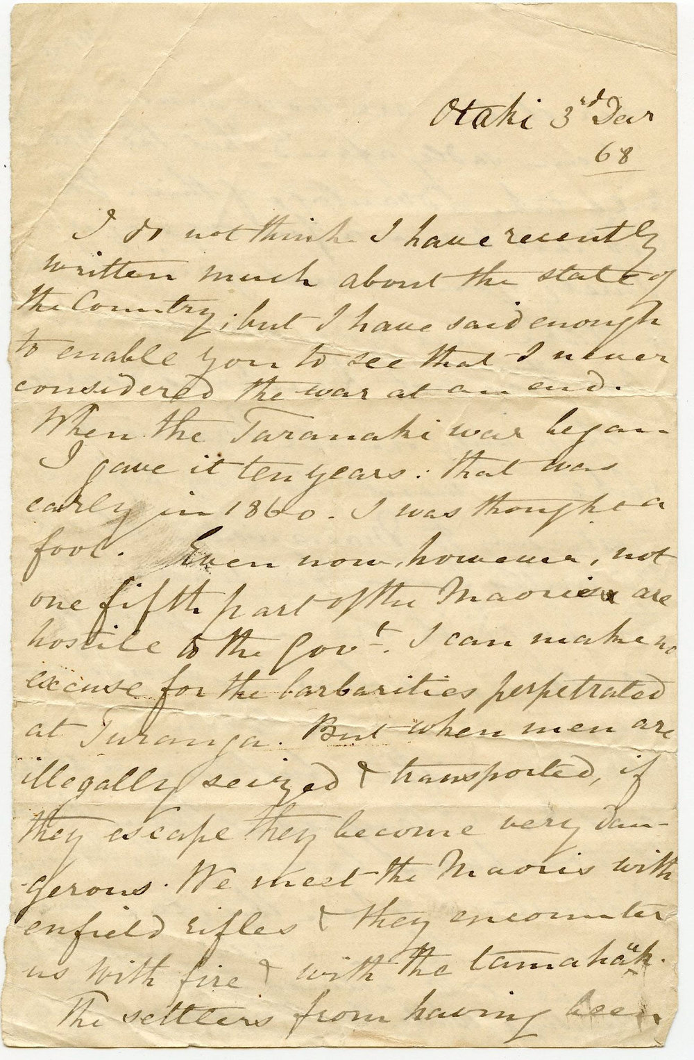 Letter from Octavius Hadfield to an unknown recipient