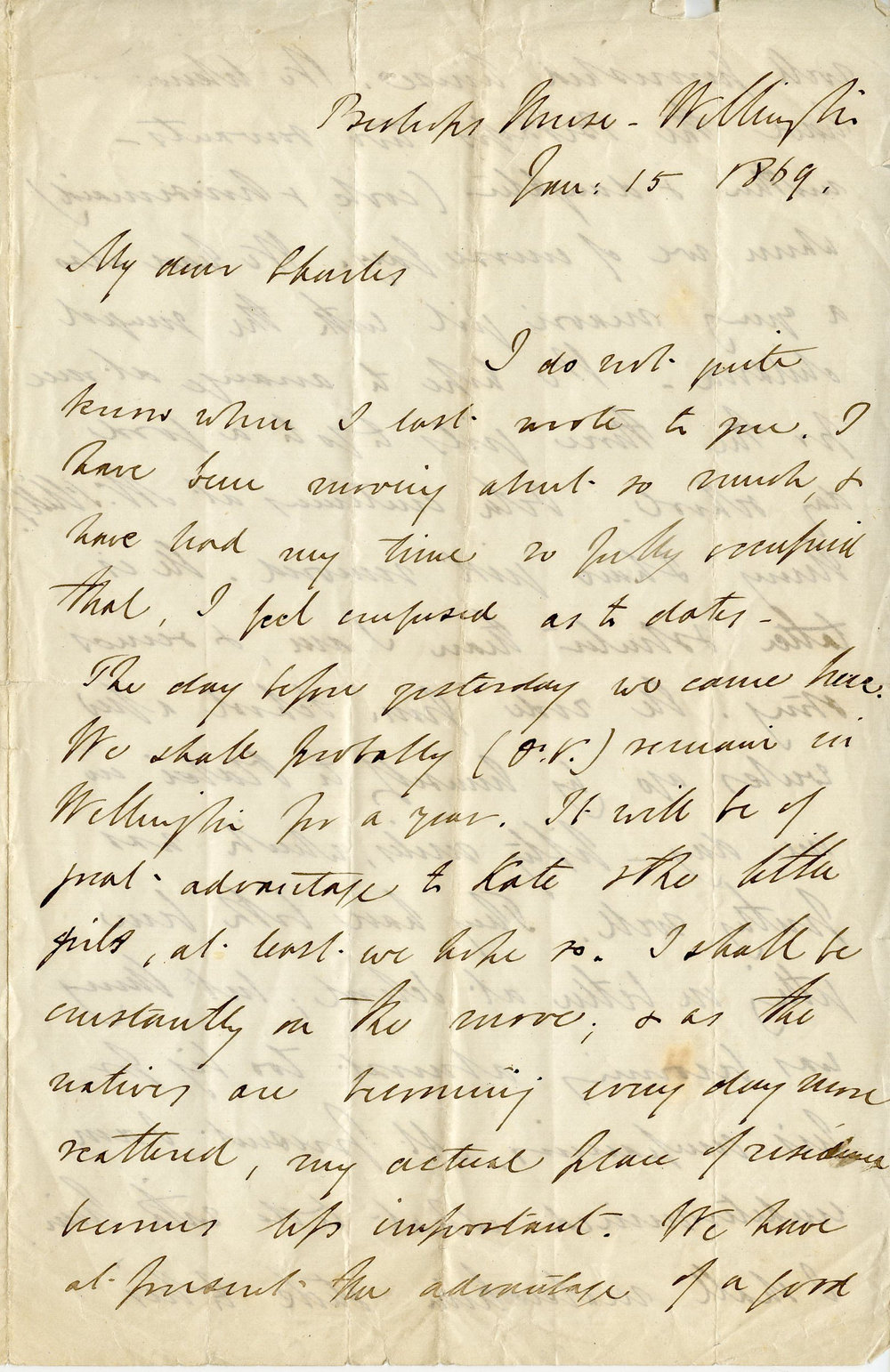Letter from Octavius Hadfield to his brother Charles, January 1869