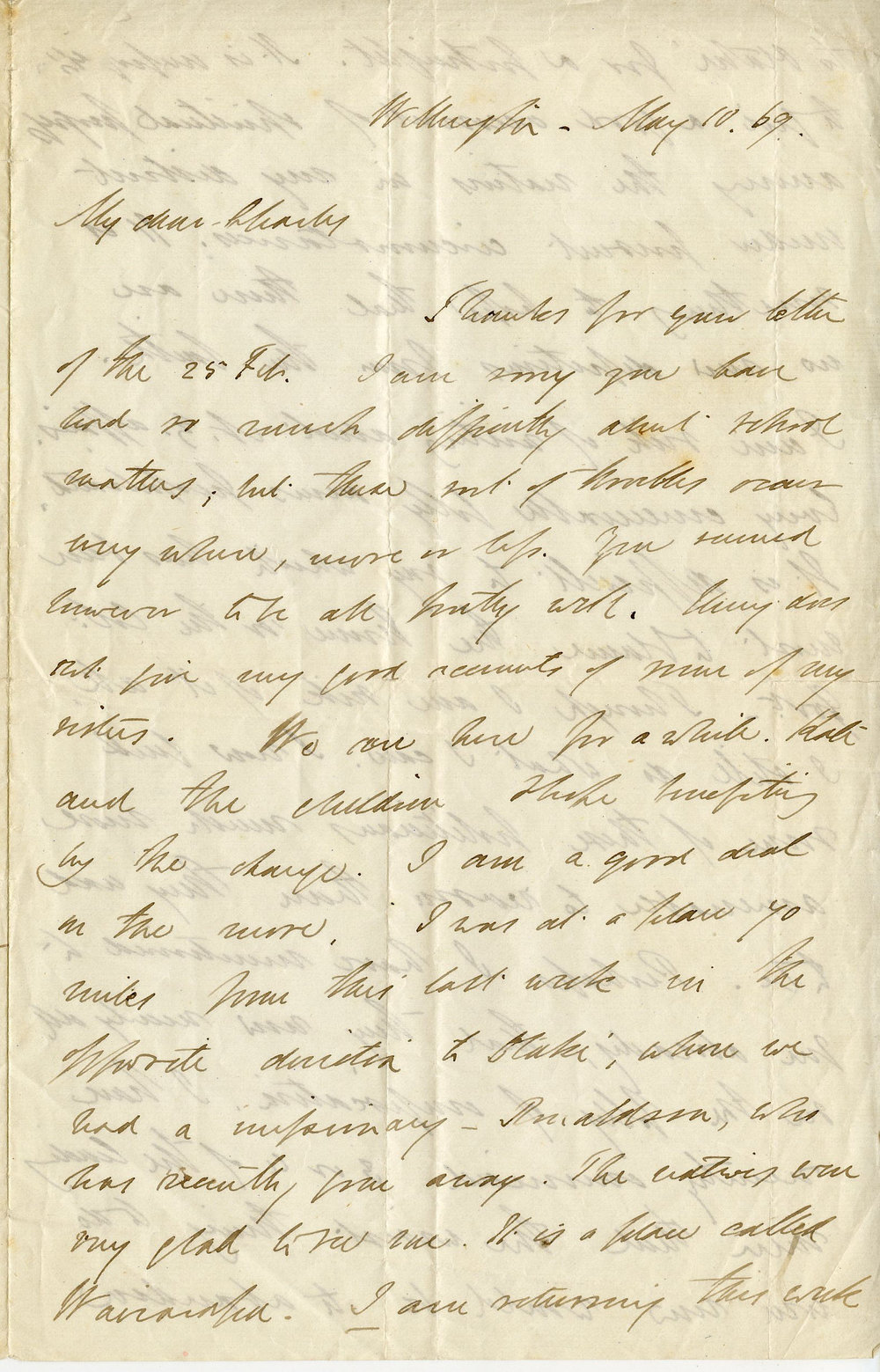 Letter from Octavius Hadfield to his brother Charles, May 1869