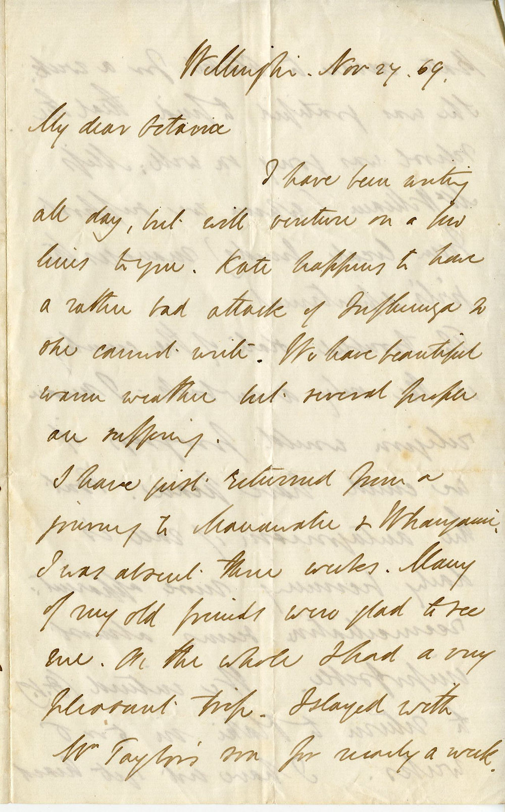 Letter from Octavius Hadfield to his sister Octavia, November 1869