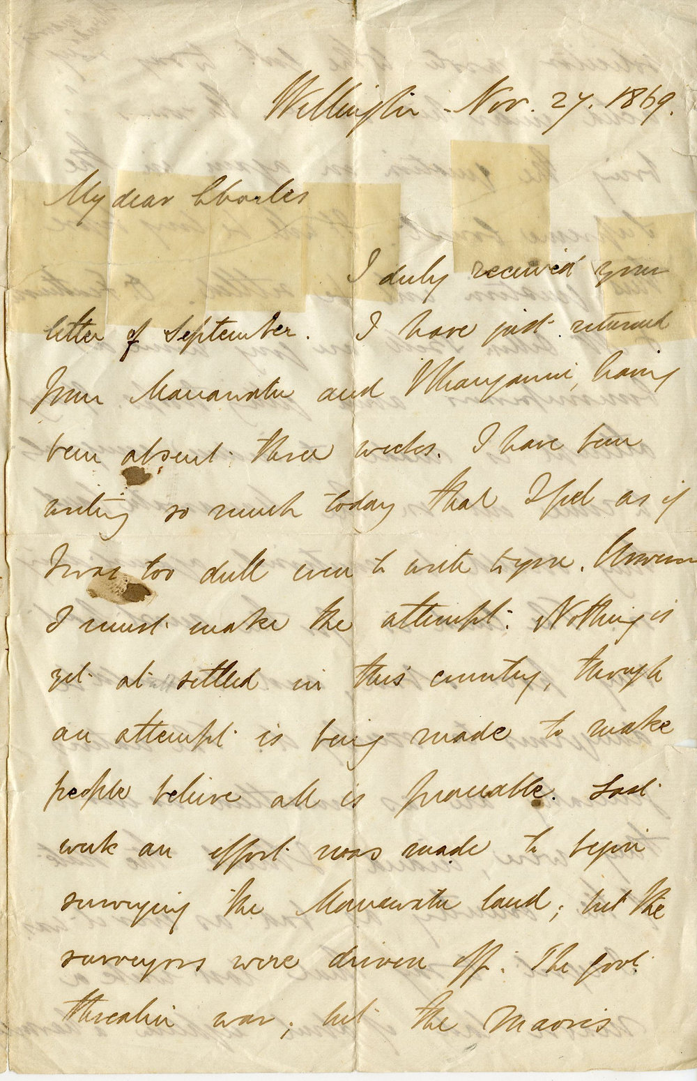 Letter from Octavius Hadfield to his brother Charles, November 1869