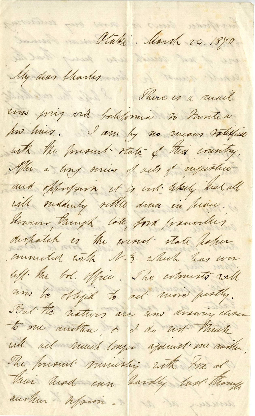 Letter from Octavius Hadfield to his brother Charles, March 1870