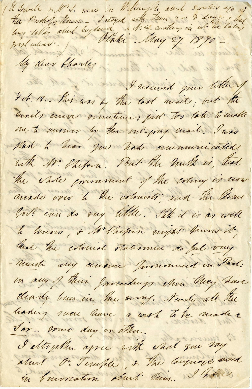 Letter from Octavius Hadfield to his brother Charles, May 1870