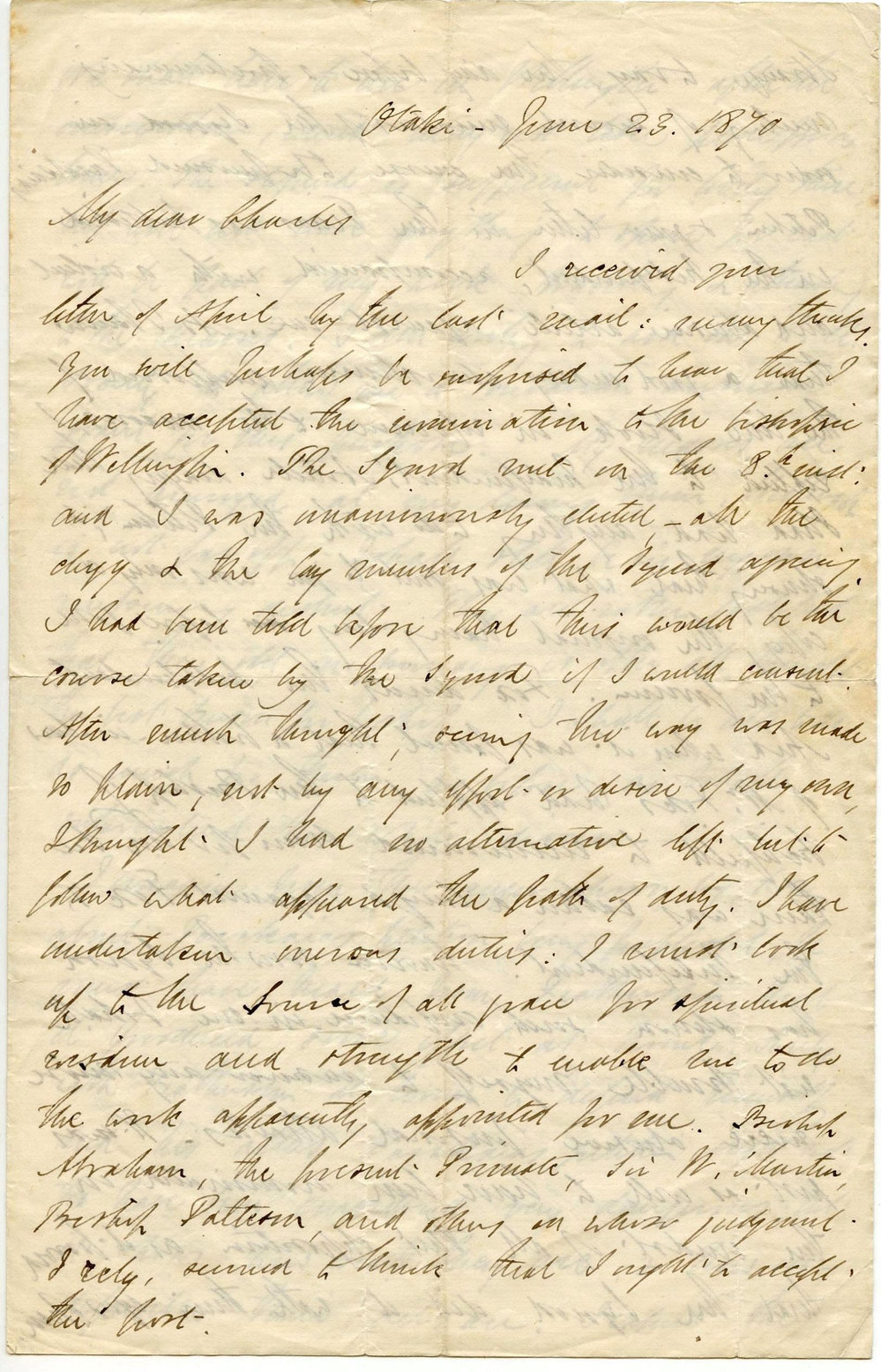 Letter from Octavius Hadfield to his brother Charles, June 1870