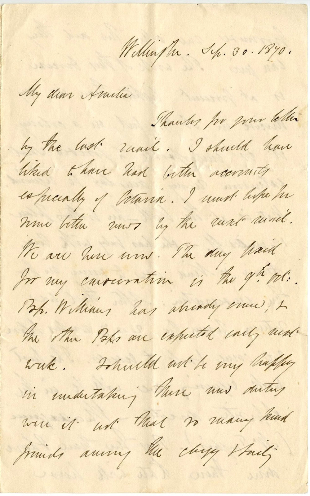 Letter from Octavius Hadfield to his sister Amelia, September 1870