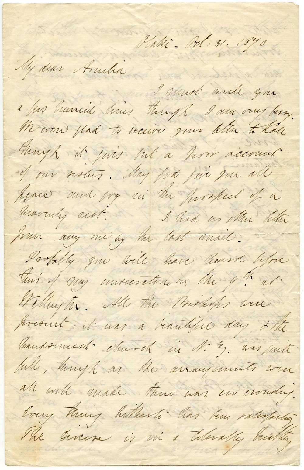 Letter from Octavius Hadfield to his sister Amelia, October 1870