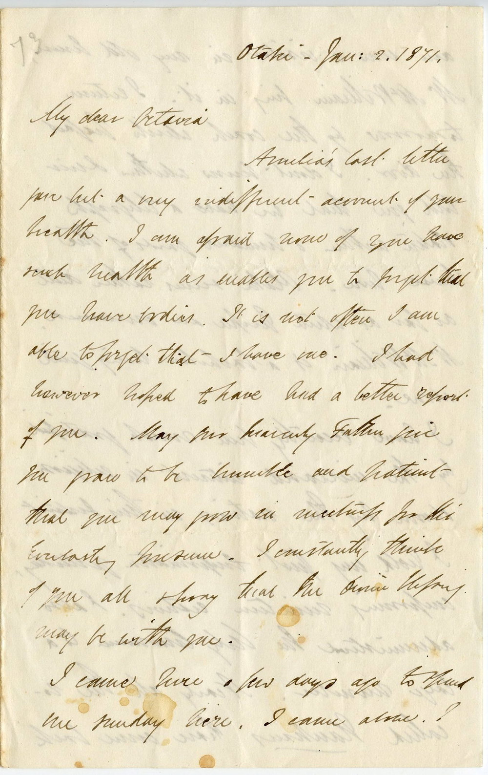 Letter from Octavius Hadfield to his sister Octavia, January 1871