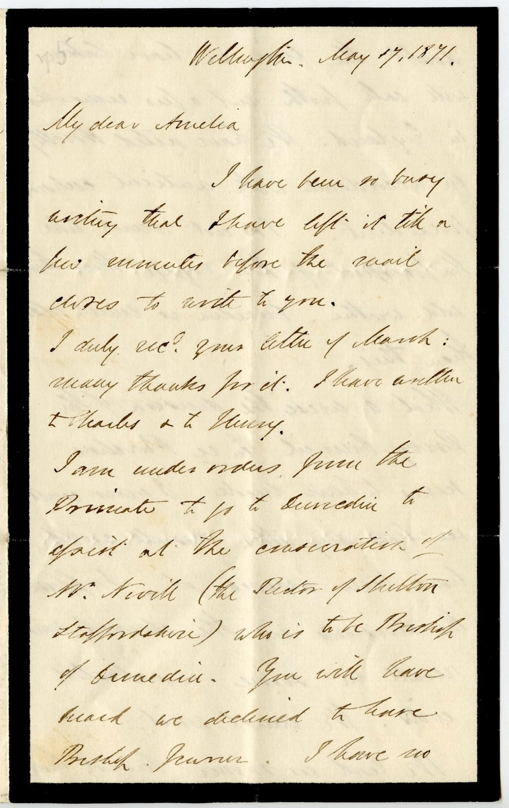 Letter from Octavius Hadfield to his sister Amelia, May 1871