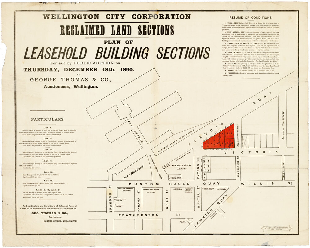 Plan of Leasehold Building Sections [Jervois Quay, Wellington, 1890]