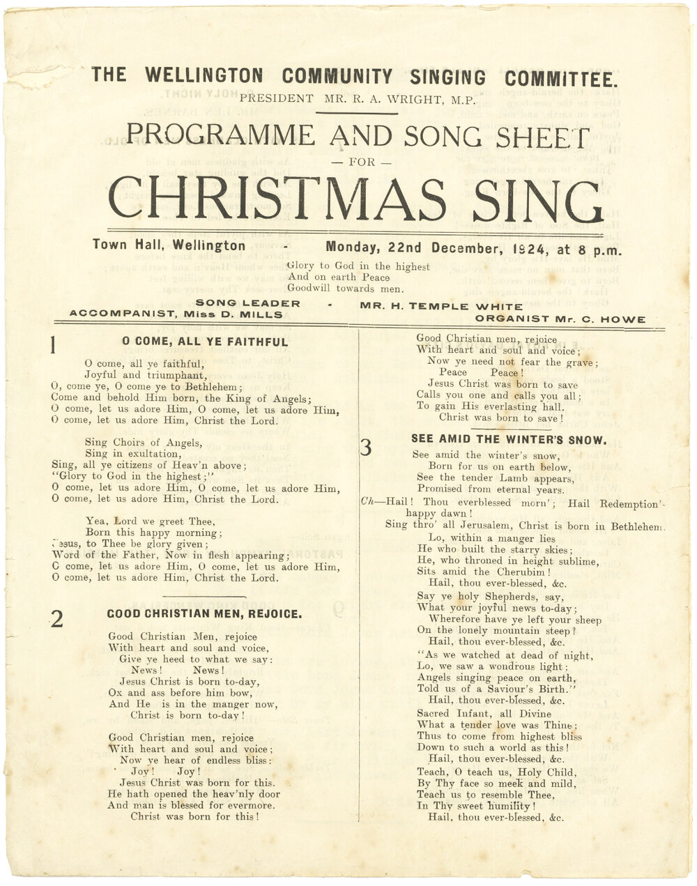 The Wellington Community Singing Committee : Christmas Sing