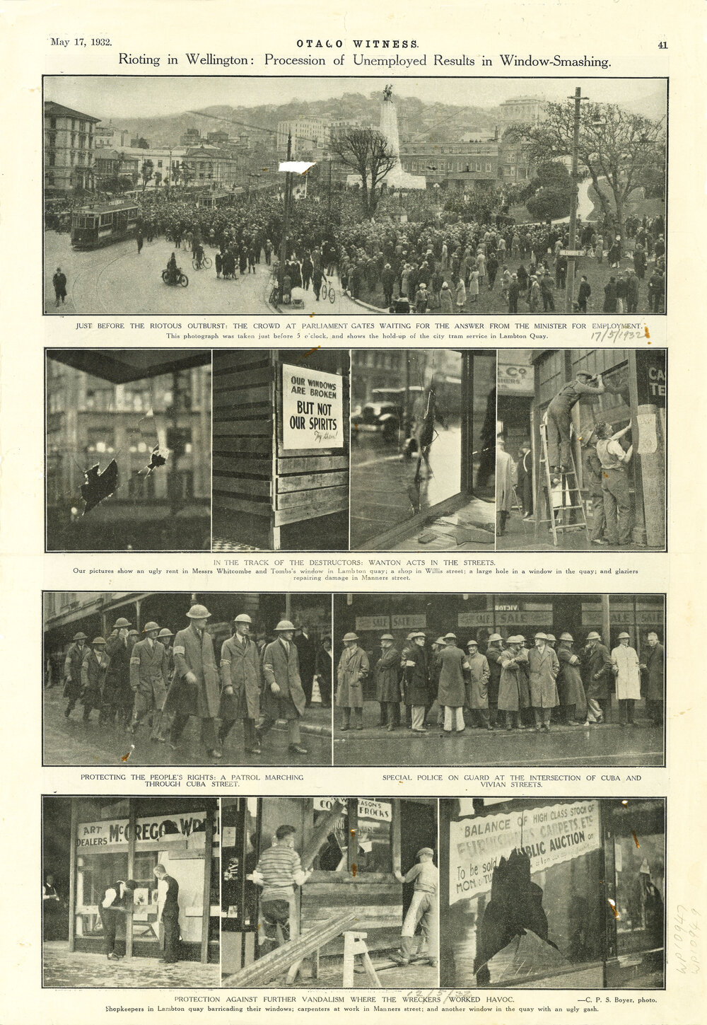 Rioting in Wellington : Procession of Unemployed Results in Window Smashing