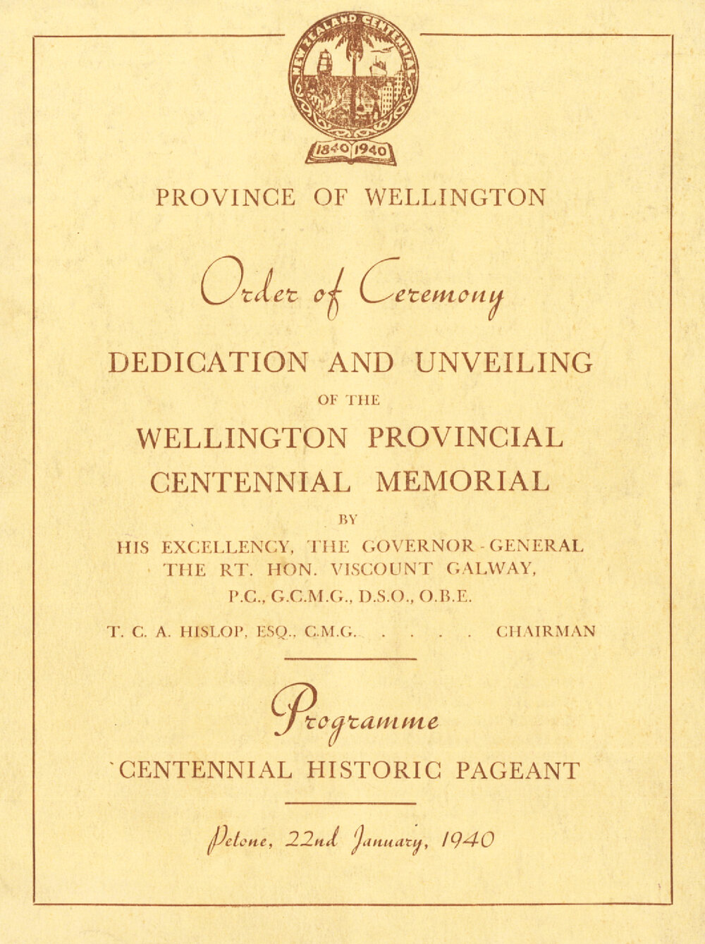 Dedication and Unveiling of the Wellington Provincial Centennial Memorial