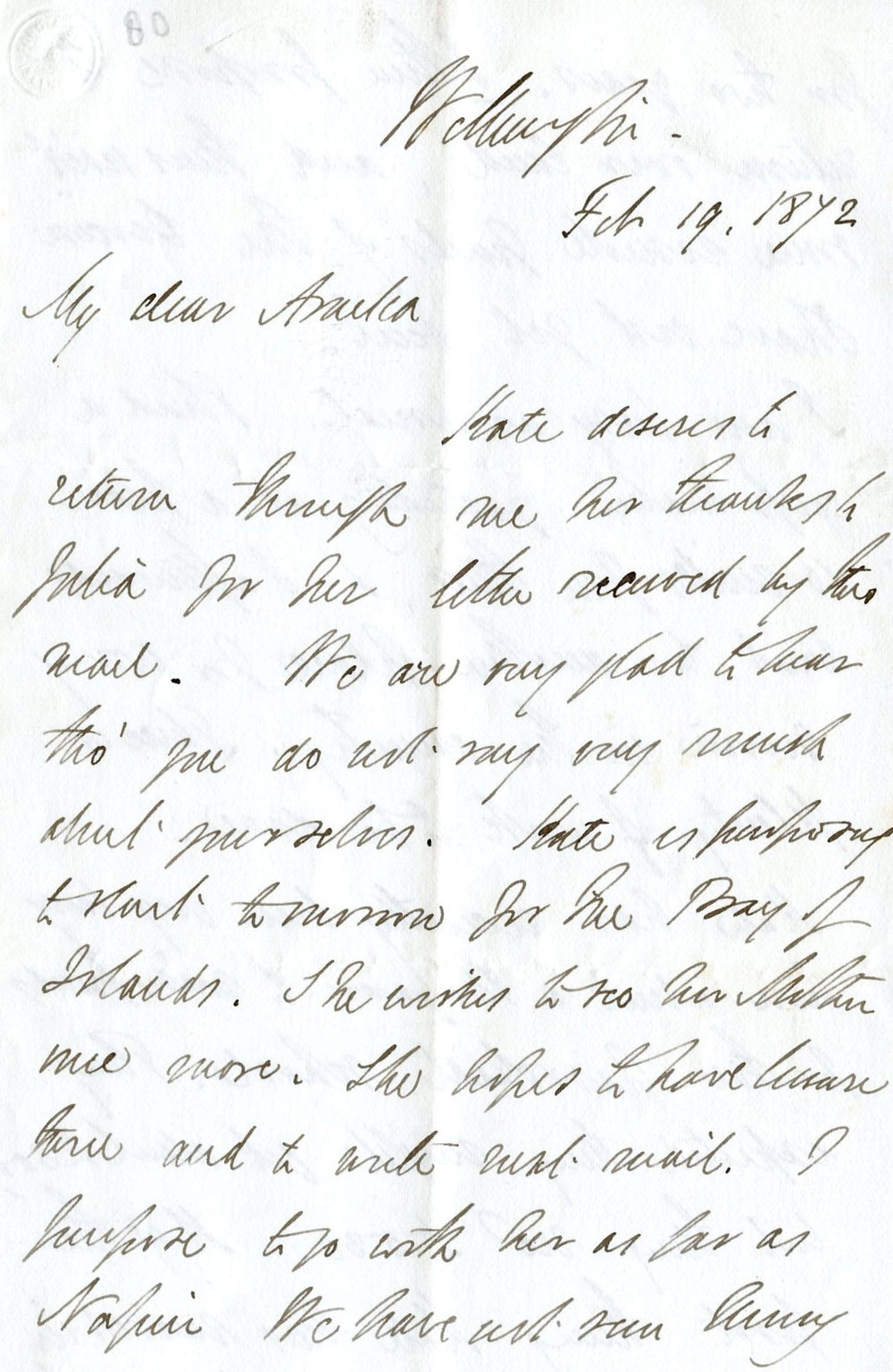 Letter from Octavius Hadfield to his sister Amelia, February 1872