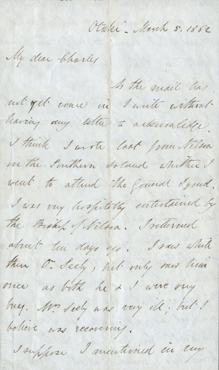 Letter from Octavius Hadfield to his brother Charles, March 1862