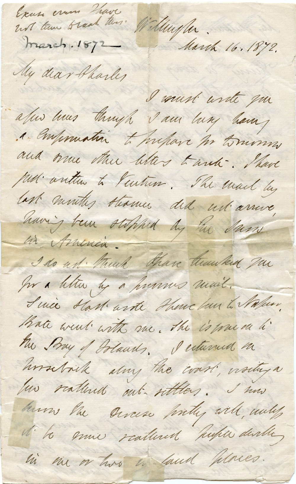 Letter from Octavius Hadfield to his brother Charles, March 1872