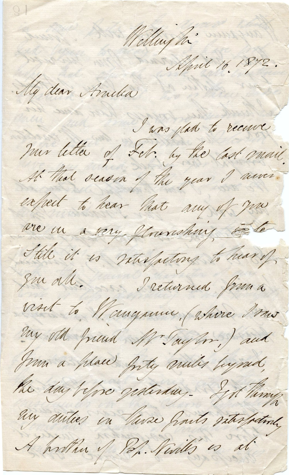 Letter from Octavius Hadfield to his sister Amelia, April 1872