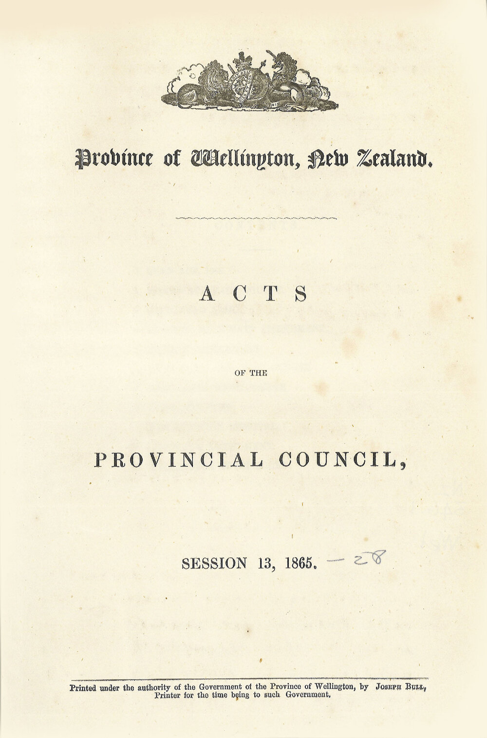 Acts of the Wellington Provincial Council, Sessions 13-28 (1865-1875)