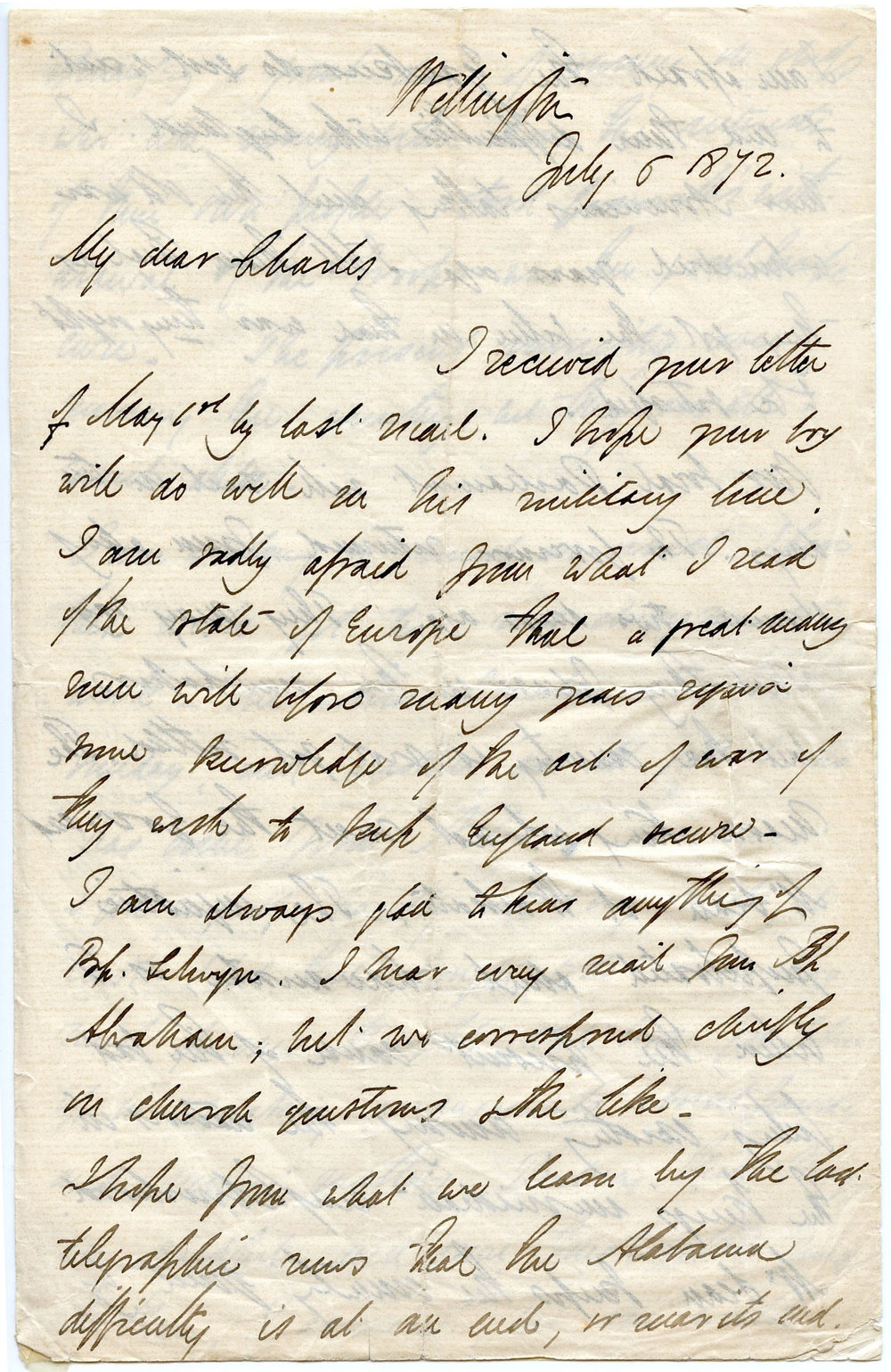 Letter from Octavius Hadfield to his brother Charles, July 1872