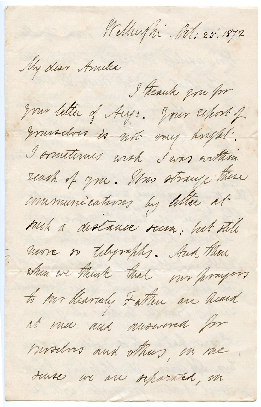 Letter from Octavius Hadfield to his sister Amelia, October 1872