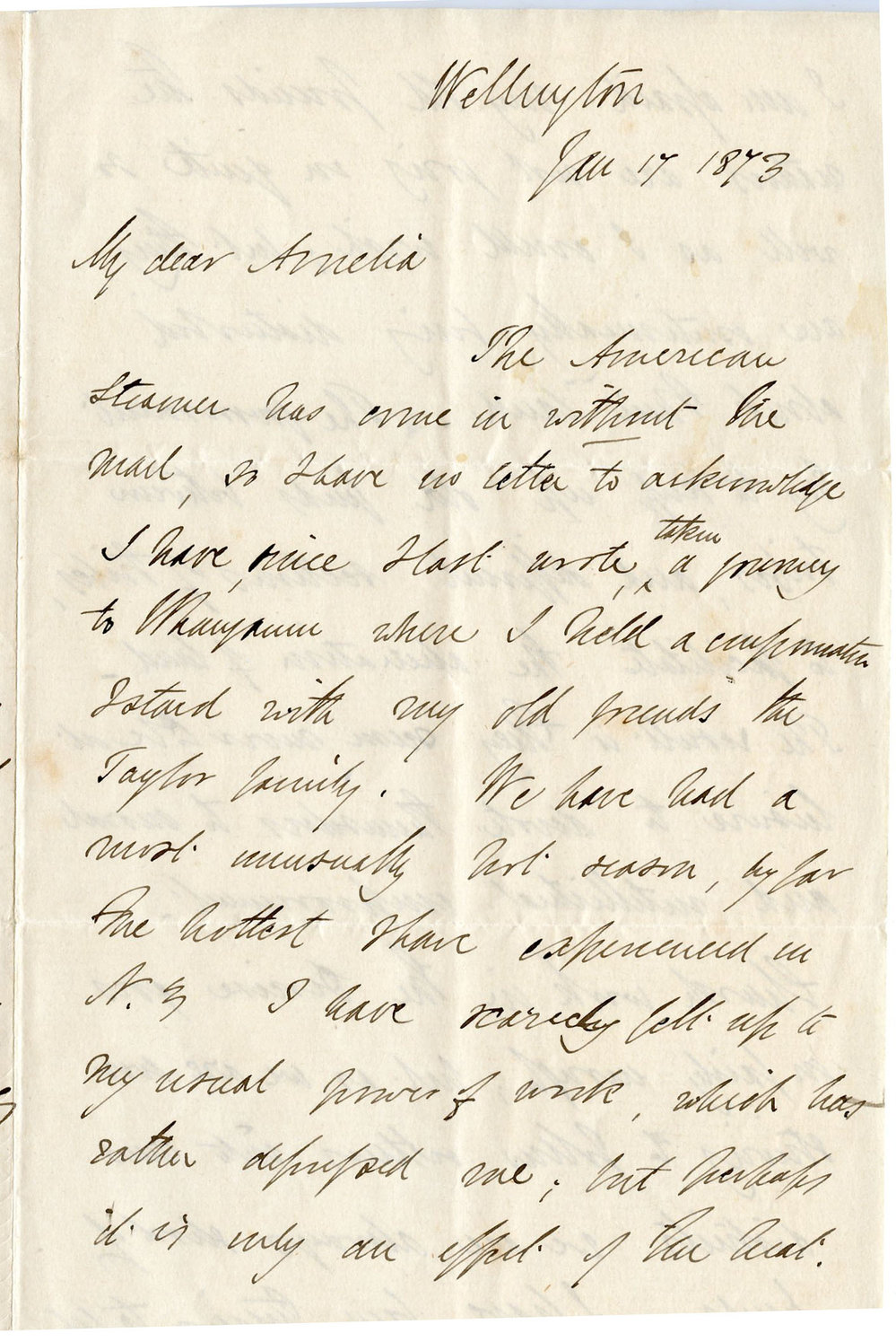 Letter from Octavius Hadfield to his sister Amelia, January 1873