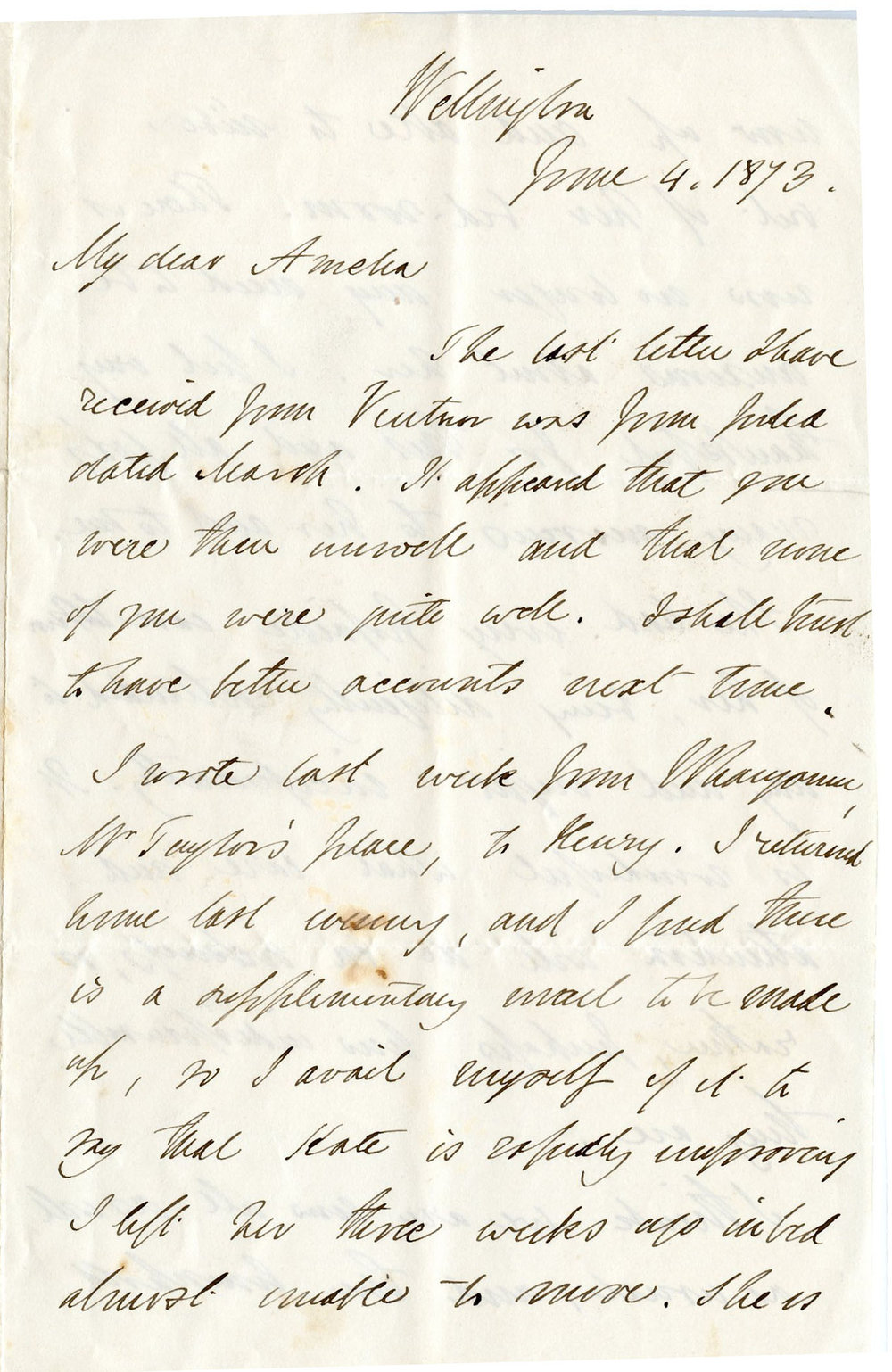 Letter from Octavius Hadfield to his sister Amelia, June 1873