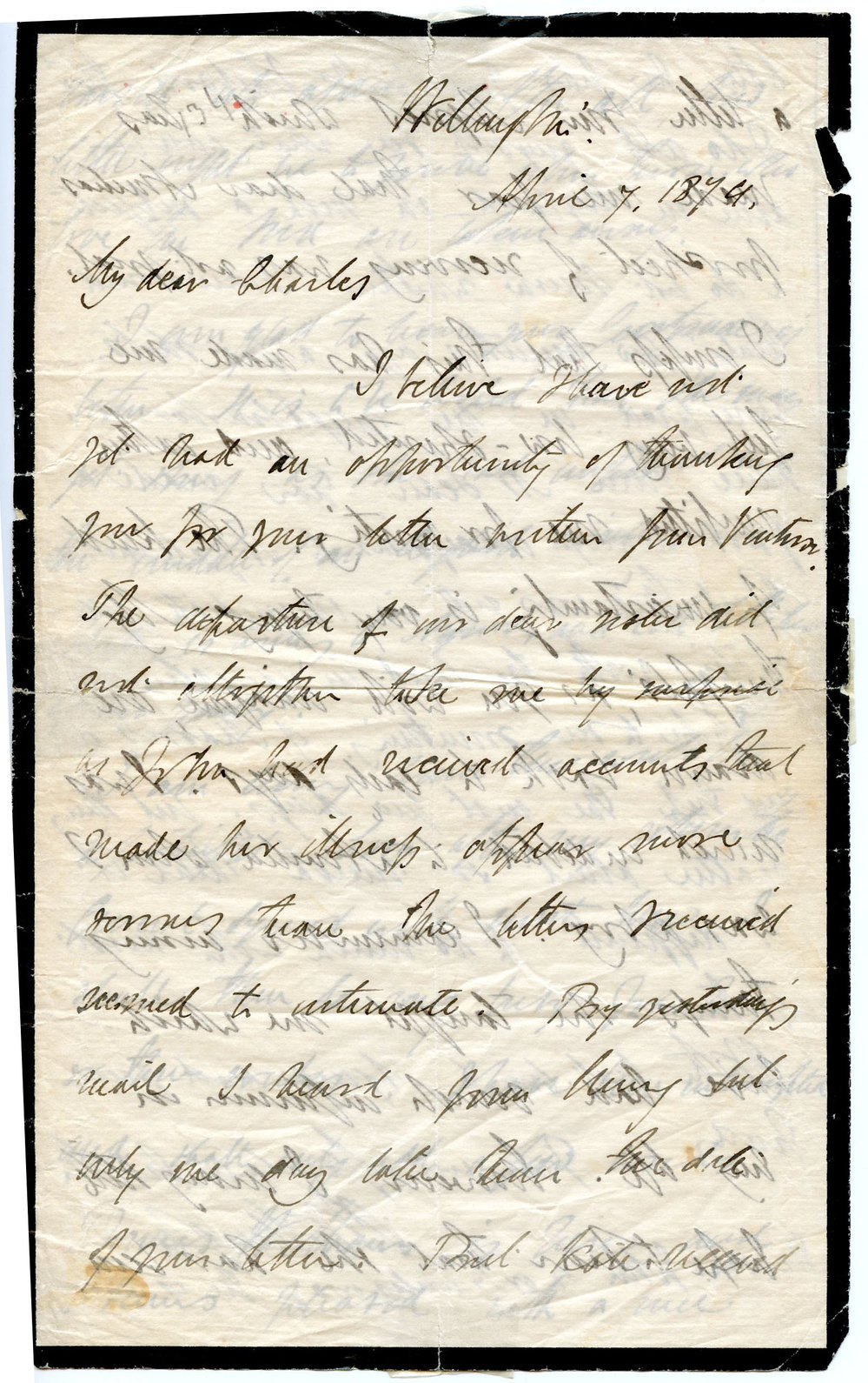 Letter from Octavius Hadfield to his brother Charles, April 1874