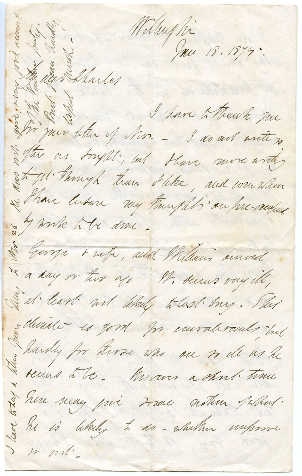 Letter from Octavius Hadfield to his brother Charles, January 1875