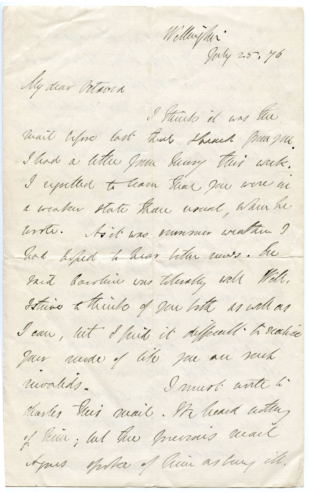 Letter from Octavius Hadfield to his sister Octavia, July 1876