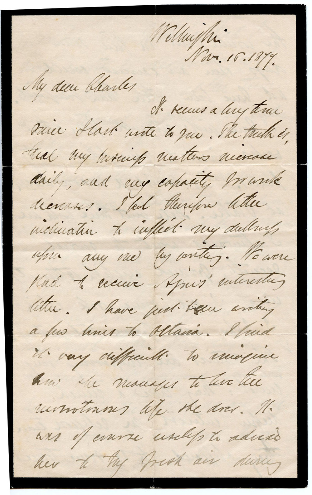 Letter from Octavius Hadfield to his brother Charles, November 1877
