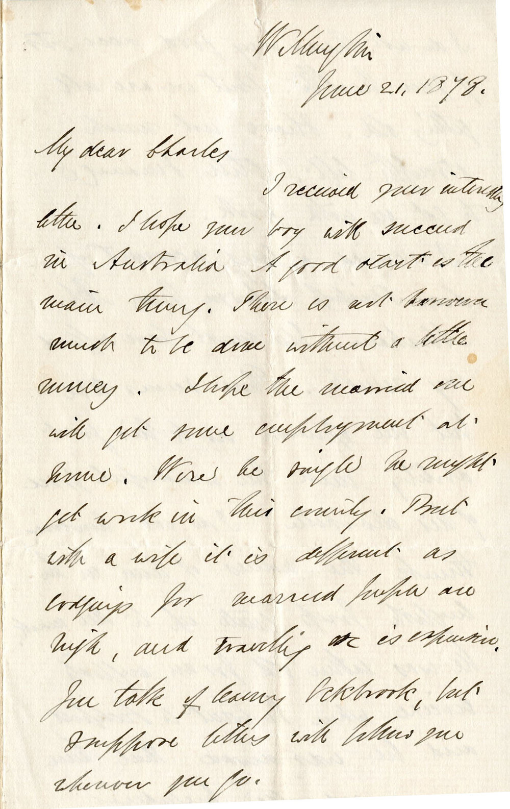 Letter from Octavius Hadfield to his brother Charles, June 1878