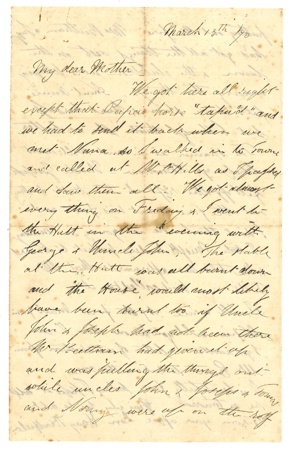 Letter from Henry Hadfield to his mother Catherine (Kate), March 1875