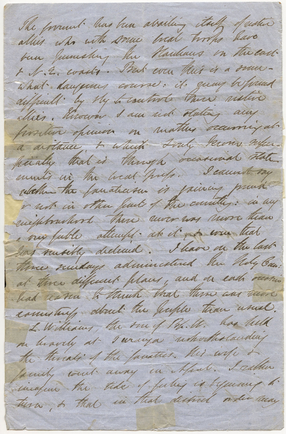 Letter fragment from Octavius Hadfield to his brother Charles