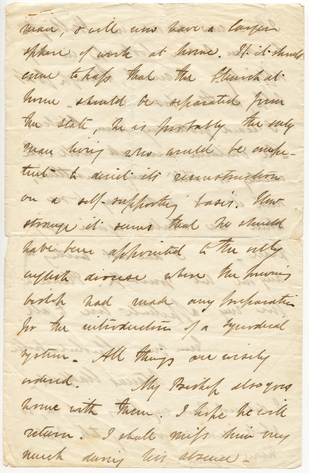 Letter fragment from Octavius Hadfield to an unknown recipient