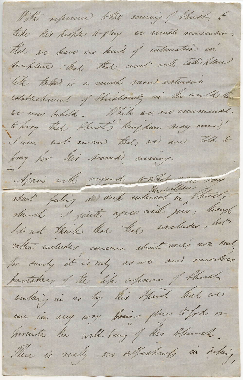 Letter fragment from Octavius Hadfield to an unknown recipient