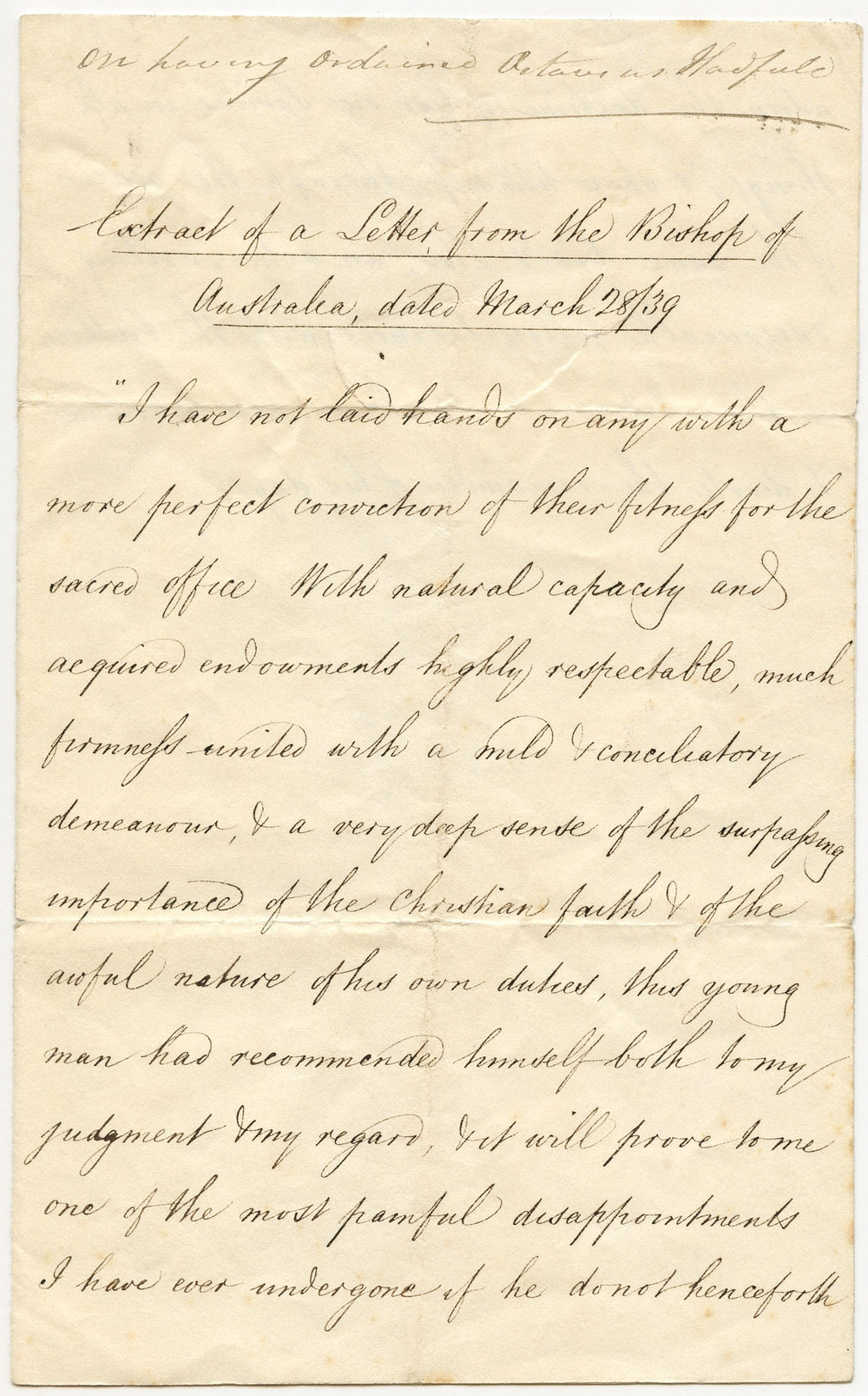 Extract of a Letter from William Broughton, Bishop of Australia, March 1839