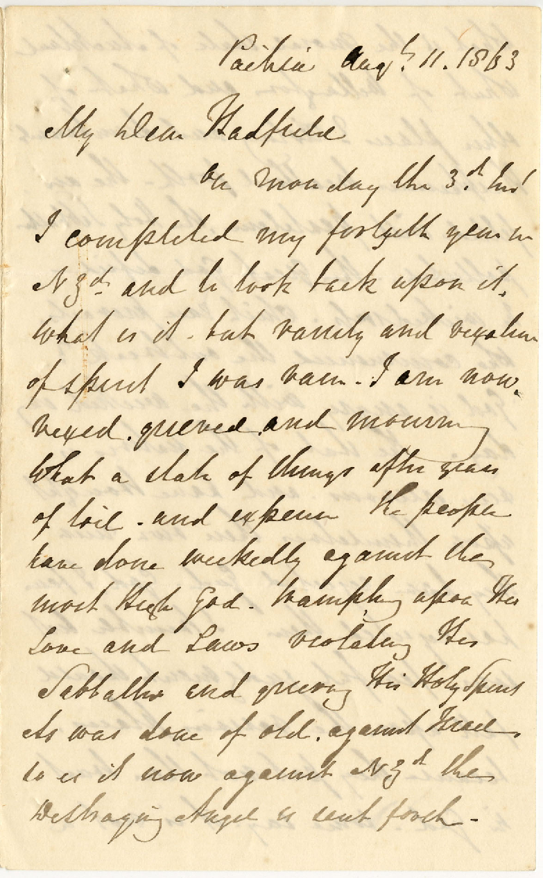 Letter fragment from Henry Williams to Octavius Hadfield, August 1863