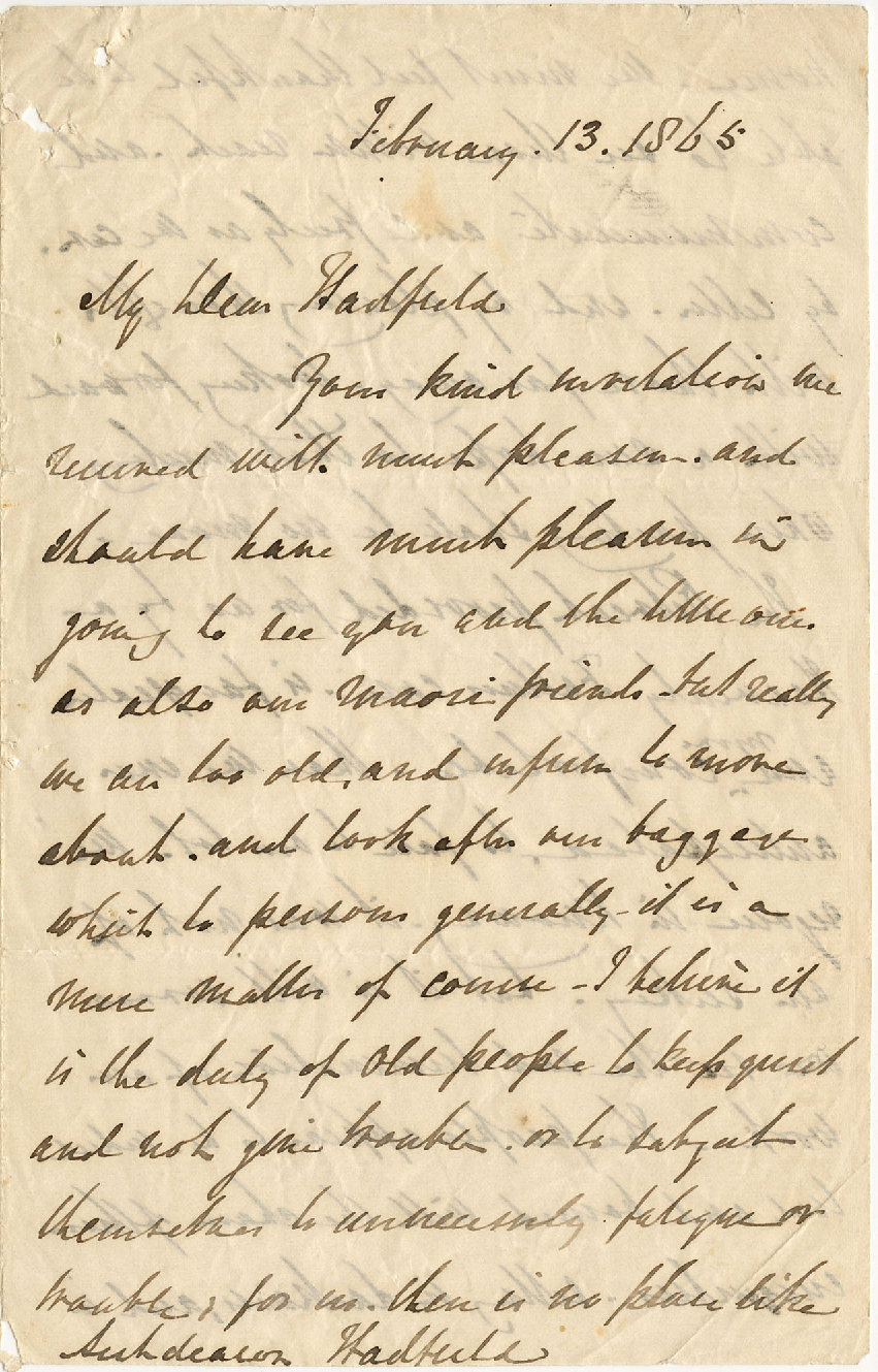Letter from Henry Williams to Octavius Hadfield, February 1865