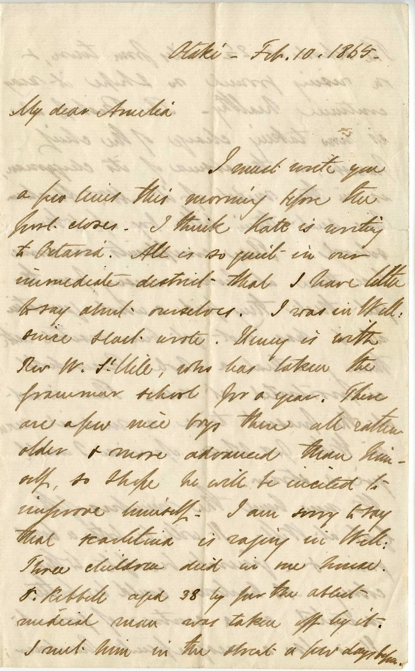 Letter from Octavius Hadfield to his sister Amelia, February 1865