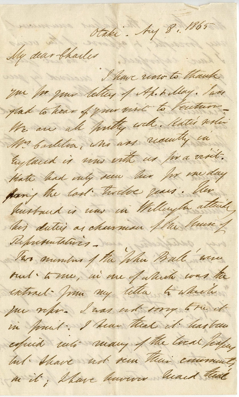 Letter from Octavius Hadfield to his brother Charles, August 1865