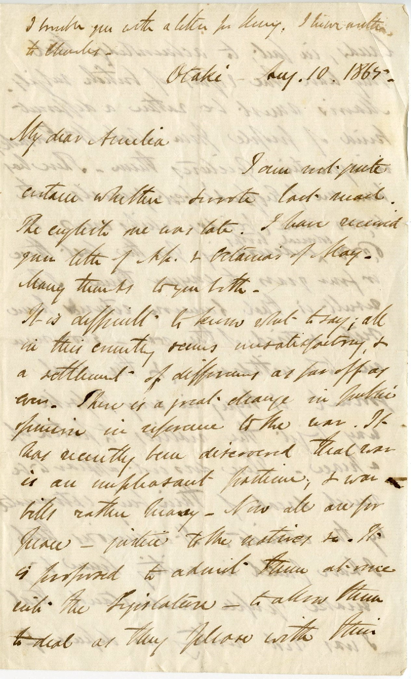 Letter from Octavius Hadfield to his sister Amelia, August 1865