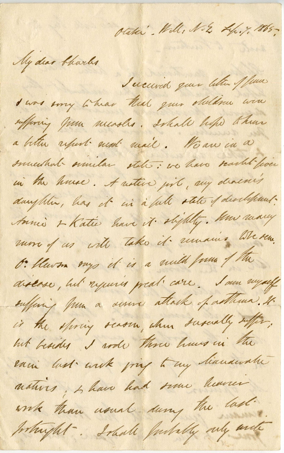 Letter from Octavius Hadfield to his brother Charles, September 1865