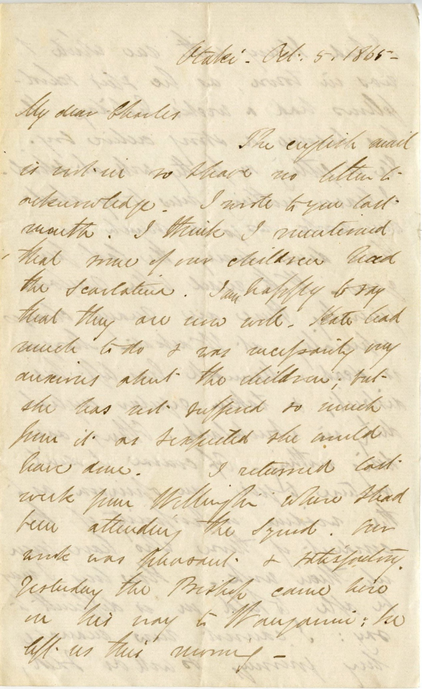 Letter from Octavius Hadfield to his brother Charles, October 1865