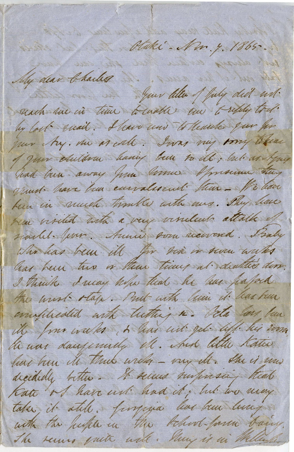 Letter from Octavius Hadfield to his brother Charles, November 1865