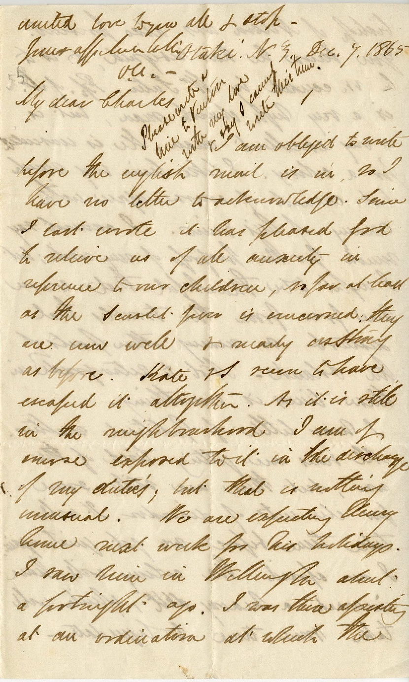 Letter from Octavius Hadfield to his brother Charles, December 1865
