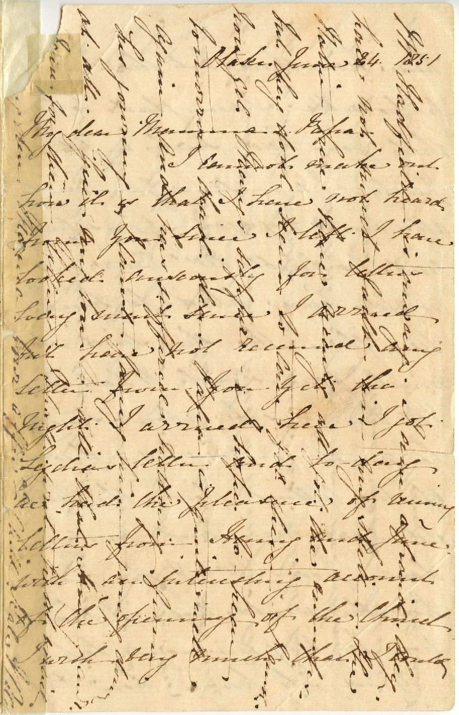 Letter from Catherine Hadfield to her parents, Marianne and Henry Williams, June 1851