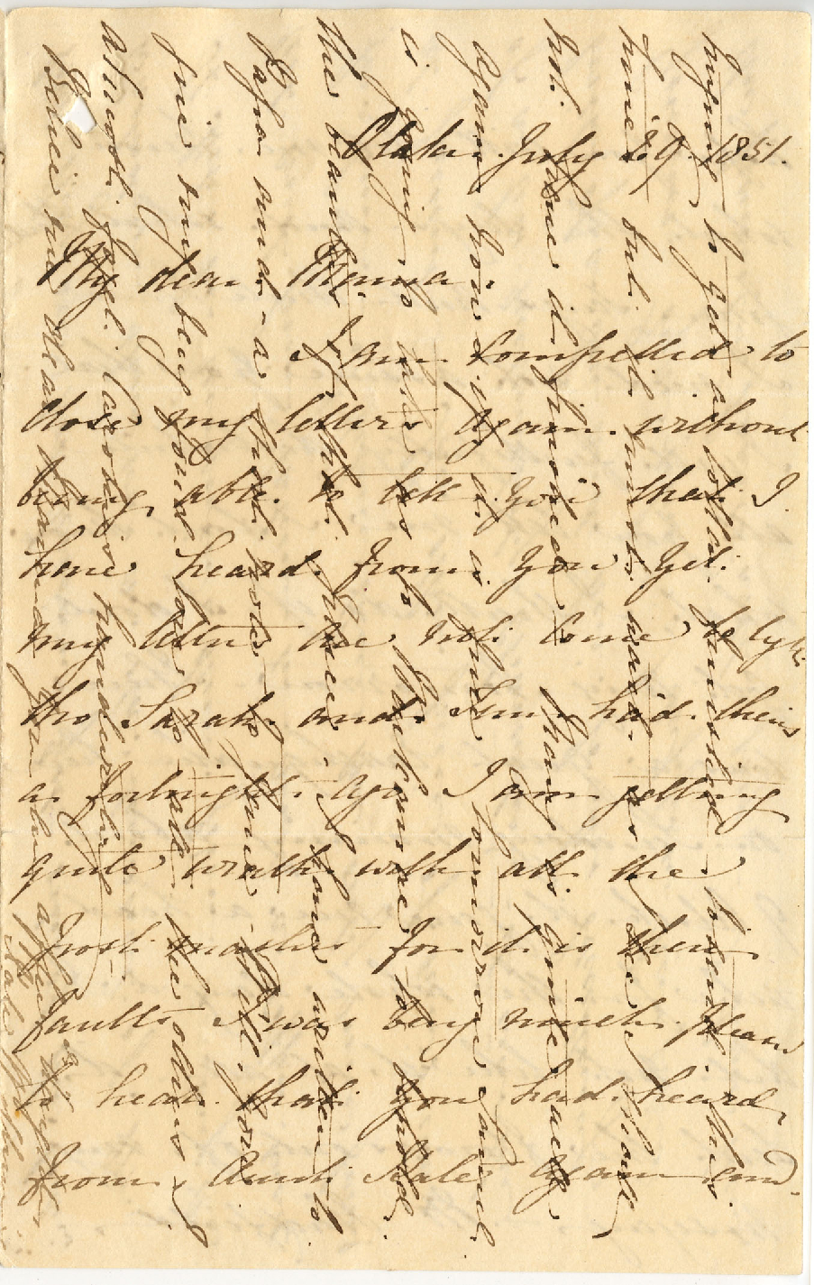 Letter from Catherine Hadfield to her mother, Marianne Williams, July 1851
