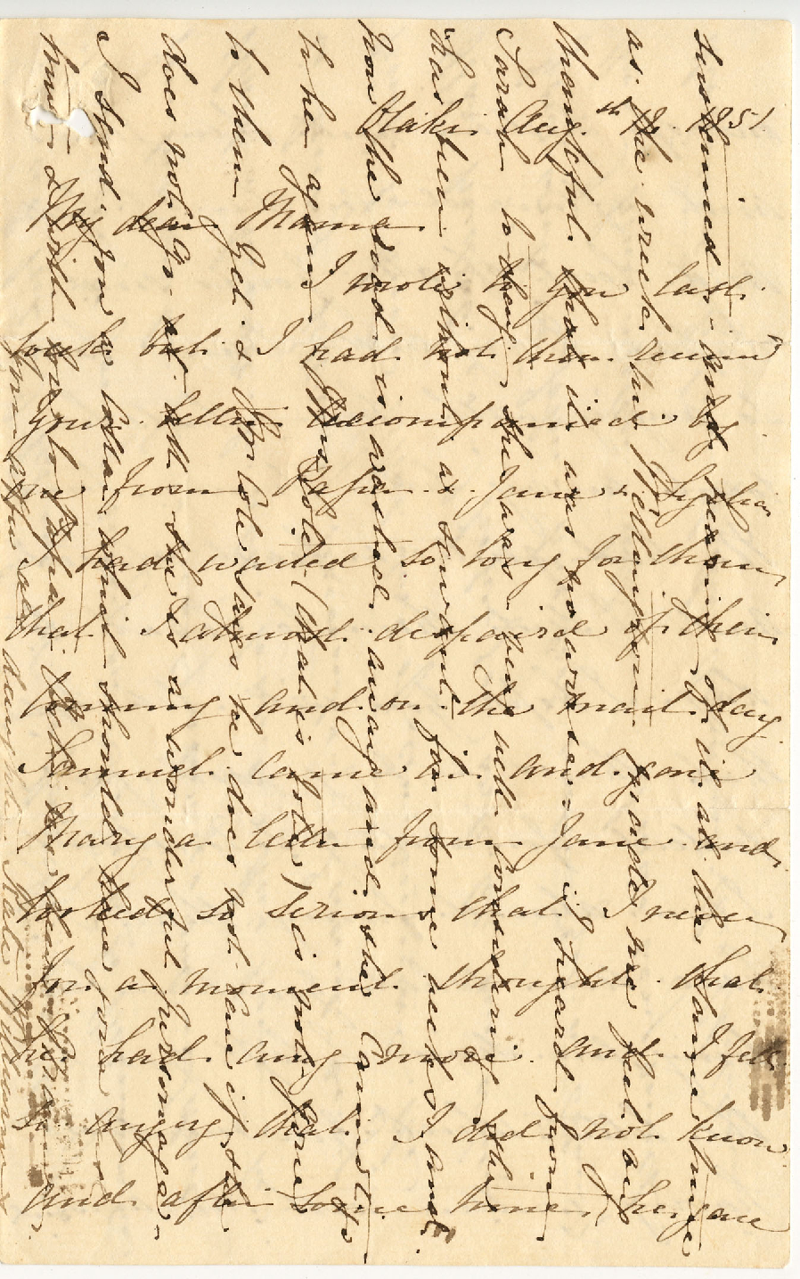 Letter from Catherine Hadfield to her mother, Marianne Williams, August 1851
