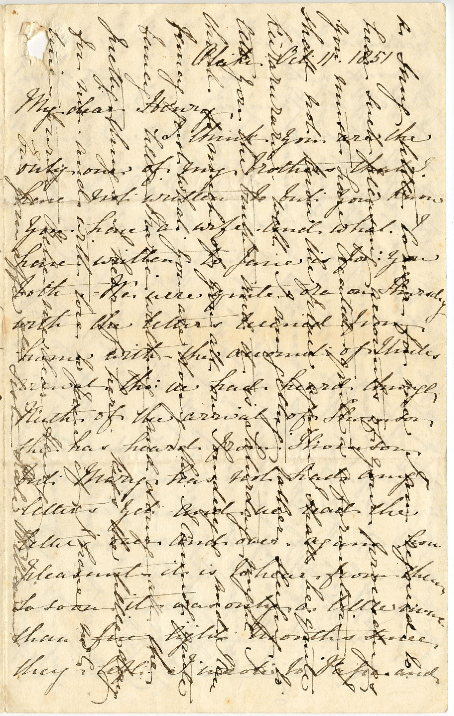 Letter from Catherine Hadfield to her brother Henry, October 1851