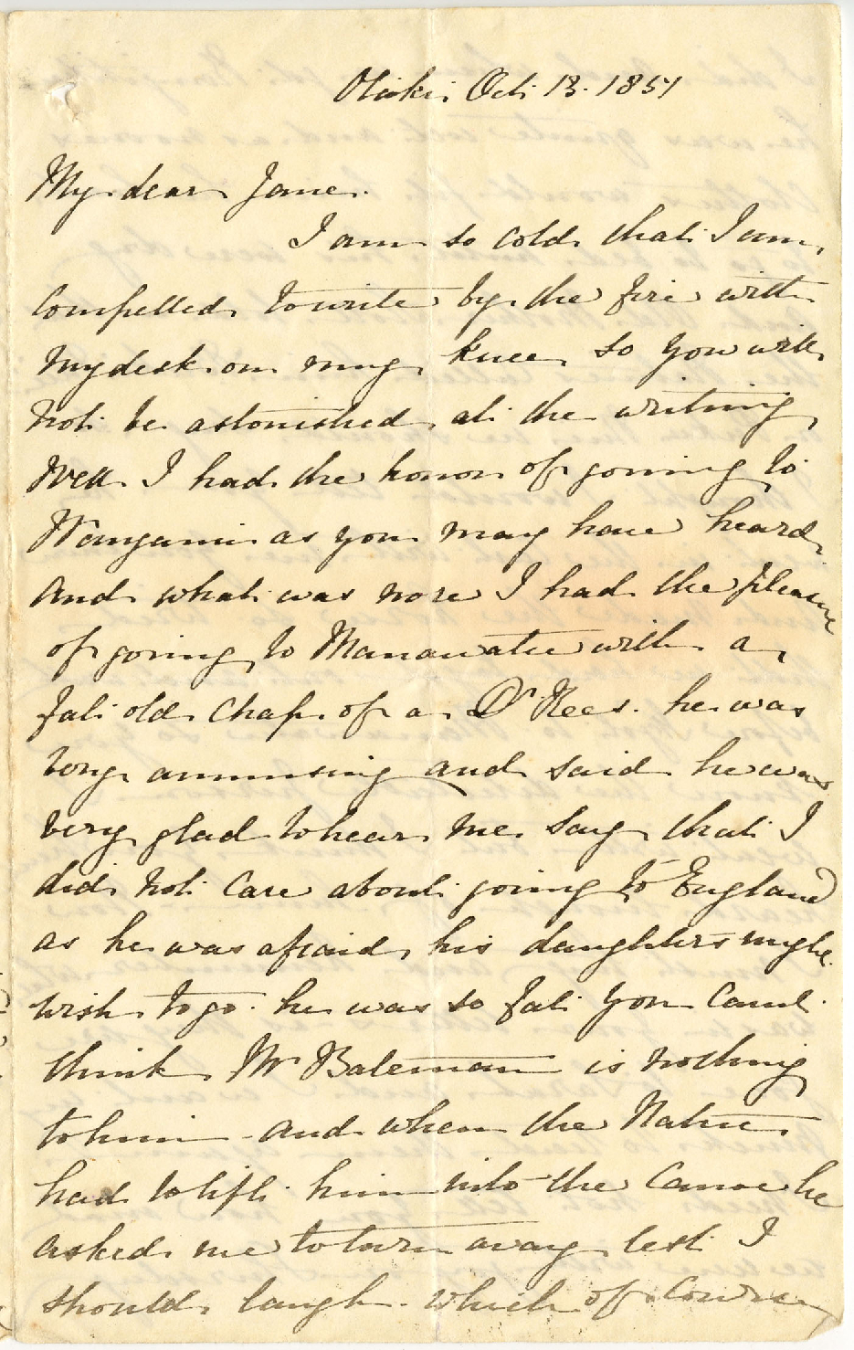 Letter from Catherine Hadfield to her sister Lydia (Jane), October 1851