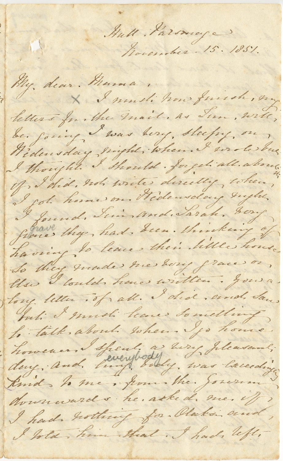 Letter from Catherine Hadfield to her mother, Marianne Williams, November 1851